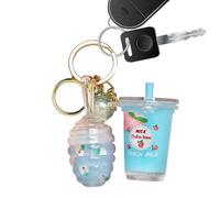 Fravsiu Makeup Lip Gloss, Hidrating Lip Stain, Milk Tea Design with Keychain Attachment, Nourishing Moisturizing Primer Tint, for Women, Girls, Daily Use, fiestas, Travel