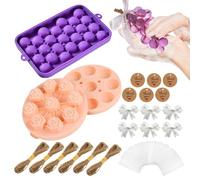 Fravsiu Natural Soap Kit, Floral Craft Set, Grape Candle Supply, Hand-Made Rope Bow Label Package, Beginner Friendly Home Hobby Studio Project, Soap Making Gear for Adults, Women, Men, 300g