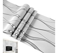 Fravsiu Papel tapiz de rayas para despegar y pegar, moderno papel de contacto texturizado a rayas onduladas 3D, rollo de papel tapiz de pared, rayas verticales extraíbles no tejidas para fondo de TV
