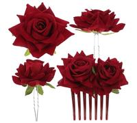 FRCOLOR 1 Juego pasador de pelo rosa pinza de pelo bohemio disfrazarse de fiesta peine de flor de rosa Gancho broche floral horquilla de novia accesorio para el cabello telas de felpa rojo