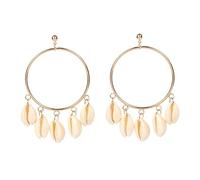 FRCOLOR 1 Par pendientes de concha cáscara para Pendientes de mujeres redondo joyería de moda encanto del pendiente llamativos de moda joyería del oído aleación Beige