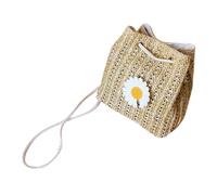 FRCOLOR 1 Pieza Bolso de Mujer Forma de Cubo de Rafia con Diseño de Margarita Bandolera Casual y Ligera para Ocasión