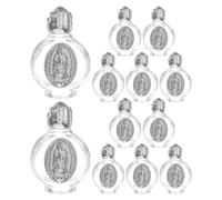 FRCOLOR 12 Botellas Pequeñas de Vidrio Transparente para Agua Sagrada Católica y Cristiana, Decoración Religiosa para Bautizo y Ceremonia, Diseño Metálico Plateado, Set para Recuerdo
