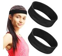 FRCOLOR 2 Diademas Sudor Unisex de Tejido Cómodo y Absorbente, Bandas Cabeza Fitness y Ejercicios, Color Negro, Paquete de 2 Piezas