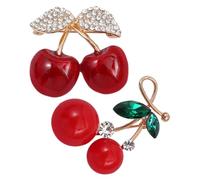 FRCOLOR 2 piezas Broche de Cereza Kawaii de Aleación con Cristales para Mujer Accesorio Ligero y Portátil para Ropa y Solapas Diseño Compacto y Encantador para Fiestas y Uso Diario