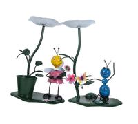 FRCOLOR 2 Piezas Comedero Pájaros Metálico Mini Set Colores Vivos Resistente para Jardín Patio y Balcón Decoración Exterior Funcional y Escultura Ornamental