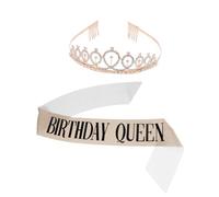 FRCOLOR 2 Piezas Crown And Sash Set For Birthday Parties Crystal Hair Tiara And Letter Printing Sash Fun Accessories For Celebrations
