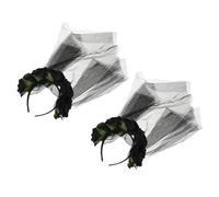 FRCOLOR 2 Piezas Diadema de Red Negra con Velo y Flores para Disfraz de Halloween, Accesorio Versátil de Tul y Poliéster con Detalles Realistas para Fiestas y Festivales