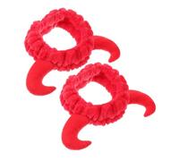FRCOLOR 2 Piezas Diademas De Felpa Para Spa Para Mujer Diademas Rojas Cuernos Bonitos Elásticas y Divertidas Para Maquillaje