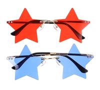 FRCOLOR 2 Piezas Gafas de Estrella sin Montura, Ligeras de PC | Diseño Vibrante en Rojo y Azul, Accesorio para Fotos, Uso en Escenario y Celebraciones del 4 de Julio