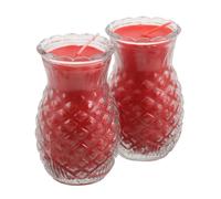 FRCOLOR 2 Piezas Lámpara de Aceite Budista Forma de Piña Roja, Vidrio y Vela, Luz Continua hasta 3 Días sin Goteo para Rituales en Casa y Sesiones de Oración