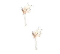 FRCOLOR 2 pinzas para el pelo para bodas, accesorios dorados para el cabello, estilo tradicional, horquilla clásica hecha a mano, palillos de metal, perlas nupciales