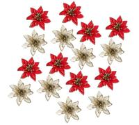 FRCOLOR 24 Piezas Flor de Navidad de Seda 8cm Dorada Roja Brillo | Plástico y Tela de Seda, Adorno Reutilizable para Centros y Coronas, Fácil de Colocar