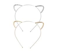 FRCOLOR 2piezas Diademas De Orejas Gato Metálicas Brillantes Accesorio Para Fiesta y Disfraces Plata y Ligeras y Cómodas Para Mujeres y Niñas