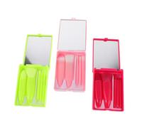 FRCOLOR 3 Juegos Brochas de Maquillaje Portátil con Espejo Pinceles Mini Multifuncionales para Base Polvo y Sombras Diseño Compacto y Colores para Mujeres Viajeras