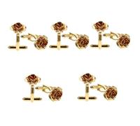 FRCOLOR 3 Pares rosa gemelos padrinos de boda enlaces Hombres floral studds de Tuxedo gemelos de flores para camisa broches de ropa Accesorios de camisa gemelos para boda cobre Dorado