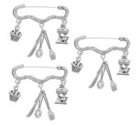 FRCOLOR 3 Piezas broche para chef oro alfiler pequeño fiesta Horneando placa para mujer broche pin para mujer moda broche de chef pasador decorativo Aleación de zinc Silver