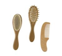 FRCOLOR 3 piezas Cepillo de Lana para Niña con Mango de Bambú Cepillo Suave para Baño y Limpieza para Cuidado del Cabelludo Infantil Regalo para Recién Nacidos