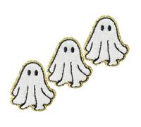 FRCOLOR 3 Piezas Parches Bordados Termoadhesivos en Forma de Fantasma Blanco para Planchar, con Diseño Detallado y Material de Poliéster, Ideales para Decoración DIY de Halloween