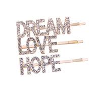 FRCOLOR 3 piezas Pinzas para Pelo con Letras Inglesas y Brillantes de Love Hope Dream Horquillas Doradas para Mujeres y Niñas Accesorio Elegante para