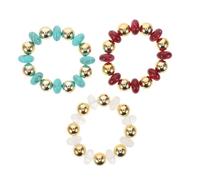 FRCOLOR 3 Piezas Pulseras Acrílicas Apilables para Mujer Pulseras Geométricas Irregulares con Cuentas Brazaletes Ajustables Círculos Superpuestos Vino y Verde para Estilo Moderno