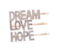 FRCOLOR 3piezas Horquillas De Pelo Con Letras De Rhinestone Para Mujeres y Niñas Clips De Moda Color Dorado Love Hope Dream