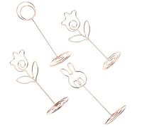 FRCOLOR 4 Clips Porta Tarjetas de Mesa Dorados de Metal Base Estable, Soportes para Fotos y Números para Bodas, Cumpleaños y Eventos, Incluye Diseños Círculo, Conejo y Flor, Decorativos