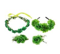 FRCOLOR 4 Diademas Verdes Día de San Patricio, Accesorios Cabello Flores de Tela, Peineta y Pinza para Mujer y Niña, Set de 4 Piezas para Fiesta y Celebración