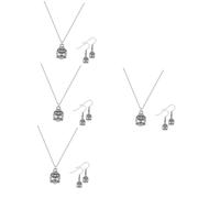 FRCOLOR 4 Juegos Set de aretes de collar de cabeza de Buda joyero pendientes bisuteria mujer pendientes colgados joyería de la novia de la boda Aleación de zinc Plata