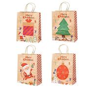 FRCOLOR 4 Piezas Bolsa De Papel Kraft Dulce Bolsas De Galletas De Navidad Bolsas De Papel Para Bocadillos Bolsa De Nochebuena Favor Bolsa De Para Navidad Embalaje Suculento Celofán