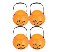 FRCOLOR 4 Piezas Cubo de Plástico Ligero y Versátil para Halloween Forma de Calabaza Naranja y Almacenamiento de Dulces Adecuado para Fiestas al Aire Libre