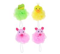 FRCOLOR 4 piezas Esponjas de Baño para Diseño de Animales Coloridas y Suaves Esponjas de Malla Cómodas para Ducha para Piel Delicada y Uso Diario