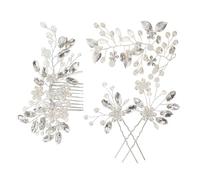 FRCOLOR 4 Piezas Juego de peine de pelo de cristal de perlas palos de pelo chino Palillos de cabello vintage peine hanfu peine insertado palo de pelo chino perlas de imitación Plata