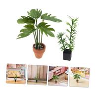 FRCOLOR 4 Piezas Miniature Faux Indoor Plants Realistic Bamboo Monstera Leaf Bonsai For Dollhouse Micro Landscape Props DIY Craft Small Spaces Decor