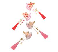 FRCOLOR 4 Piezas Side Clips With Tassel Lightweight Japanese Style Hairpins With Beaded Flower And Jingling Bell Accents Vintage Fan Hair Accessories For Kimono And Traditional Wedding