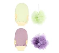 FRCOLOR 4piezas Guantes De Exfoliantes y Esponja Set De Masaje Para Cuerpo y Espalda Para Exfoliación y Limpieza Profunda Guantes y Bola De Color Verde y