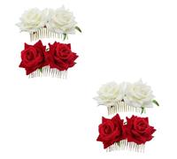 FRCOLOR 4piezas Peine De Flores Para Novia Accesorios De Pelo Elegantes Peines Decorativos Para Bodas y Tocado De Novia Horquillas De Cabello Para Rojo y Beige