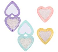 FRCOLOR 4piezas Peine De Masaje Plegable Portátil Mini Cepillo Con Espejo Diseño De Corazón Para Cuidado Del Cabelludo y Maquillaje Viajes