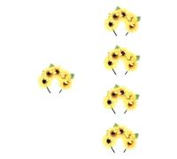 FRCOLOR 5 Diademas De Flores Para Mujer Con Diseño De Girasol Y Hojas Verdes Para Bodas Graduaciones Y Fiestas.