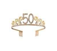 Frcolor 50 Años Cumpleaños Tiara Corona Diadema Cristal (oro)