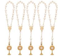 FRCOLOR 5piezas Pulsera De Perlas De Bautismo Para Niñas Unidades Pulsera De Rosario Religiosa Cruz Para Shower Joyería Cristiana De Cuentas Para Mujer