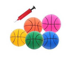 FRCOLOR 6 Balones de Baloncesto Inflables de PVC de 5 Pulgadas, Mini Balones de Plástico Grueso, Balón Suave para Interior y Exterior Bomba de Inflado, Juego de Baloncesto Infantil