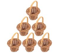 FRCOLOR 6 Cestas Miniatura Tejidas Asas Mini Cesta de Flores en Miniatura en Color Rattan Oscuro Adecuado para Decoración de Casas de Muñecas Fiestas y Arreglos Tamaño Compacto y