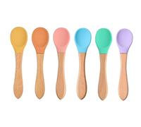 FRCOLOR 6 piezas Cucharas de para Cucharas de Alimentación Prácticas con Mango de Madera Sin Productos Químicos Utensilios para Cereal y Papillas