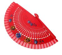FRCOLOR Abanico de Madera Plegable Rojo Diseño Hueco Doble Cara, Abanico Español Grande para Danza Gitana y Accesorios de Mano Portátiles, Ventilador Elegante para Actuaciones y