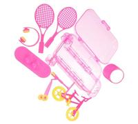 FRCOLOR Accesorios para Muñecas con Maleta de Viaje Auriculares de Tenis Sombrero Patinete Bicicleta y Monopatín Juguete Educativo para Juego de rol y Decoración de Casa de
