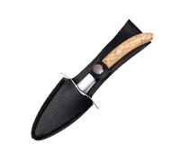 FRCOLOR Acero Inoxidable Cortador de Ostras Mango de Madera | Cuchillo Abre Ostras Funda de Cuero, Seguro, para Marisco y Cocina