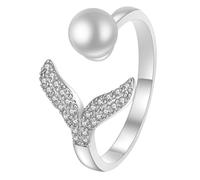 FRCOLOR Anillo de Sirena Abierto Ajustable para Dedo Mujer y Niña, Aleación con Perla Imitación, Joyería Creativa para Fiestas y Uso Diario, Talla Única