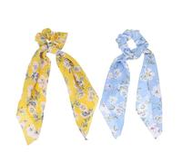 FRCOLOR Anillos Cabello Pañuelo Estampado 2 Piezas, Tamaño Mediano, Lazos Decorativos de Tela Suave para Mujer y Niña, Uso Diario y Fiestas, Colores Azul Claro y Mostaza