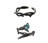 FRCOLOR Anillos De Pareja Diseño Rosa De Espinas Ajustables, Anillo Decorativo Metálico Negro, Para Hombre y Mujer, Uso Diario, 2 Piezas De Dedo Abierto